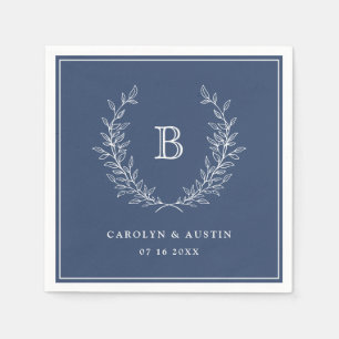 Serviette En Papier Élégant Mariage de la couronne bleu Laurel de la m