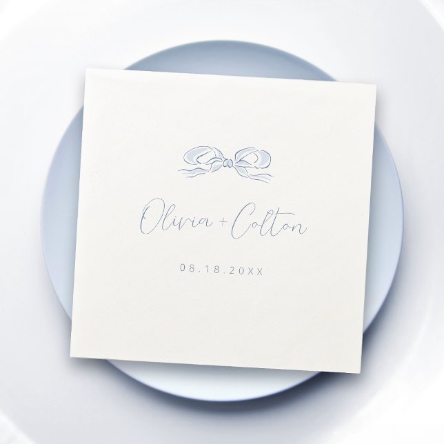 Serviette En Papier Élégant Mariage de mâchoire bleu Dusty (Elegant Dusty Blue Hand Drawn Bow Wedding Napkins)