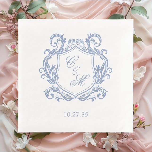 Serviette En Papier Élégant Mariage de Monogram Blue Dusty (Créateur téléchargé)