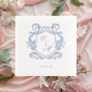 Serviette En Papier Élégant Mariage de Monogram Blue Dusty