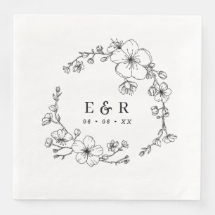 Serviette En Papier Élégant Mariage de monogramme noir et blanc