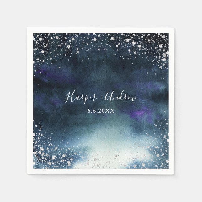 Serviette En Papier Elégant Mariage de Parties scintillant d'argent de (Devant)