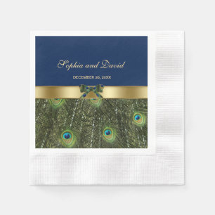 Serviette En Papier Elégant Mariage de Peacock Bleu Marine Gold