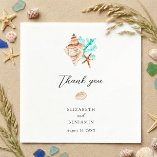 Serviette En Papier Élégant mariage de plage minimaliste coquillages d