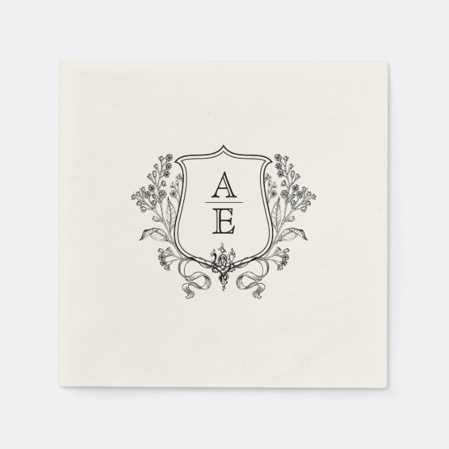 Serviette En Papier Élégant Mariage de poitrine de feuille de monogram (Devant)