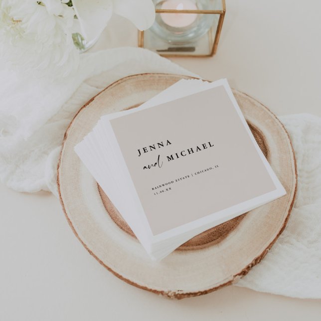 Serviette En Papier Élégant Mariage de script beige (Créateur téléchargé)