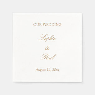 Serviette En Papier Élégant Mariage de script beige doré