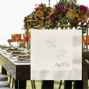 Serviette En Papier Élégant Mariage de script de feuillage
