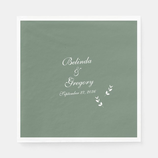 Serviette En Papier Élégant Mariage de script en vert d'olive Sage for (Devant)