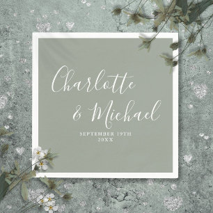 Serviette En Papier Élégant Mariage de signature Silver Sage