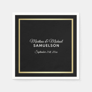 Serviette En Papier Elégant Mariage de trame Black Gold Personnalisé