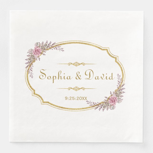 Serviette En Papier Élégant Mariage de trame or flush (Devant)