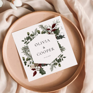 Serviette En Papier Élégant Mariage de verdure hivernale