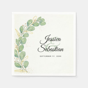 Serviette En Papier Elégant Mariage d'Eucalyptus romantique aquarelle
