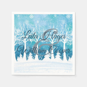 Serviette En Papier Elégant Mariage d'hiver bleu