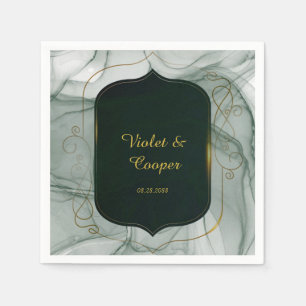 Serviette En Papier Élégant Mariage Emerald Green Gold Frame
