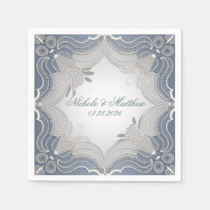 Serviette En Papier Élégant Mariage En Dentelle Sur Bleu Gradient