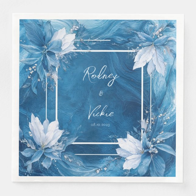 Serviette En Papier Élégant Mariage en marbre bleu (Devant)
