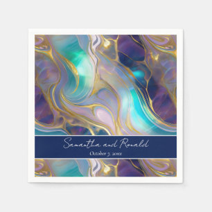 Serviette En Papier Élégant Mariage en pierre optique Faux Gold et Blu