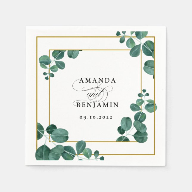 Serviette En Papier Élégant Mariage Eucalyptus (Devant)