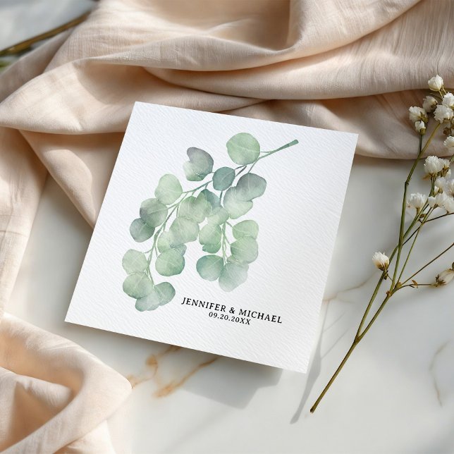 Serviette En Papier Élégant Mariage Eucalyptus Peint À La Main (Créateur téléchargé)