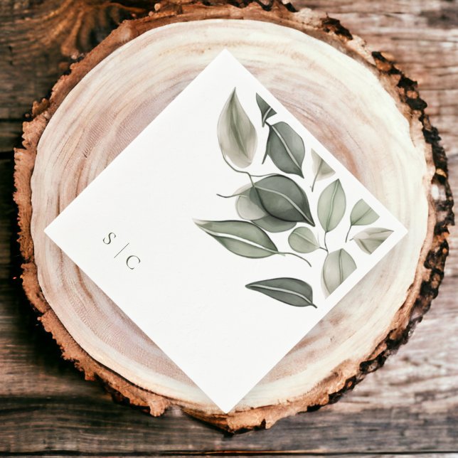 Serviette En Papier Élégant mariage feuillage vert bouché (Elegant Wedding Foliage Muted Green Napkins from Ricaso)
