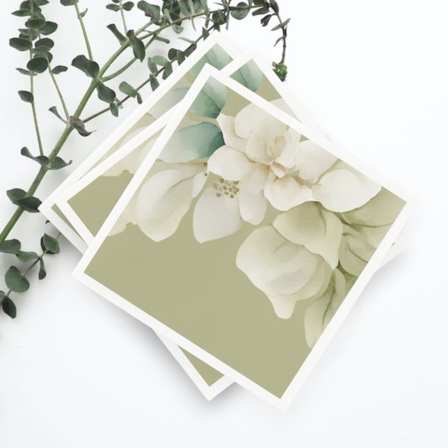 Serviette En Papier Élégant mariage feuillage vert bouché (Elegant Wedding Foliage Muted Green Napkins from Ricaso)