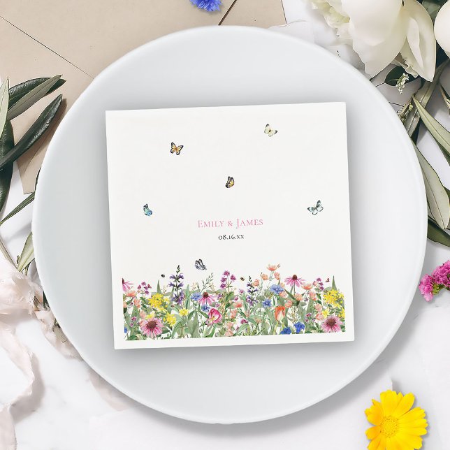 Serviette En Papier Élégant Mariage Fleur sauvage d'été (Créateur téléchargé)