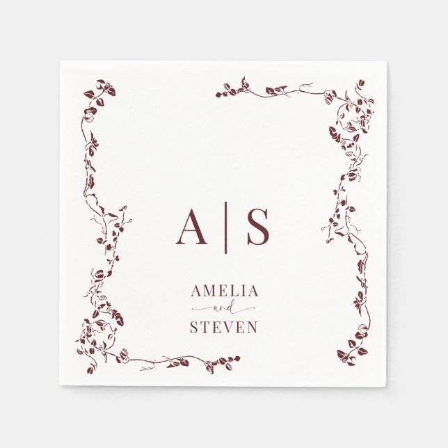 Serviette En Papier Élégant Mariage floral (Devant)