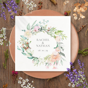 Serviette En Papier Élégant mariage floral à l'aquarelle verdoyante