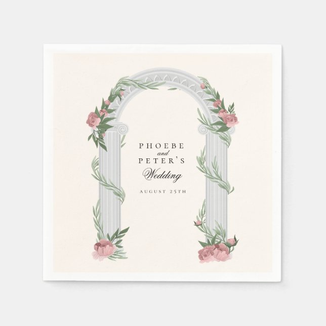 Serviette En Papier Élégant Mariage Floral Colonne Jardin Mariage (Devant)
