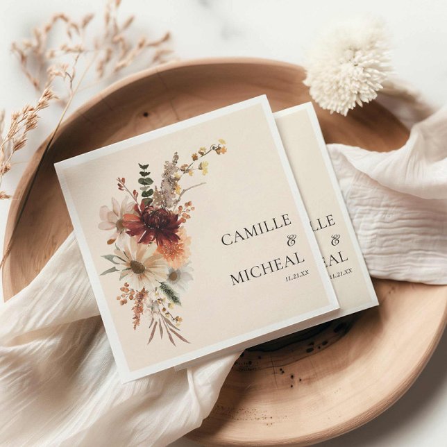 Serviette En Papier Élégant Mariage floral d'automne (Fall Floral Wedding Paper Napkins)