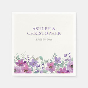 Serviette En Papier Élégant Mariage floral de couleur de lavande