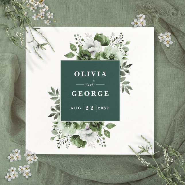 Serviette En Papier Élégant Mariage floral Emerald Green Napkin (Emerald Green Elegant Floral Wedding Napkin)