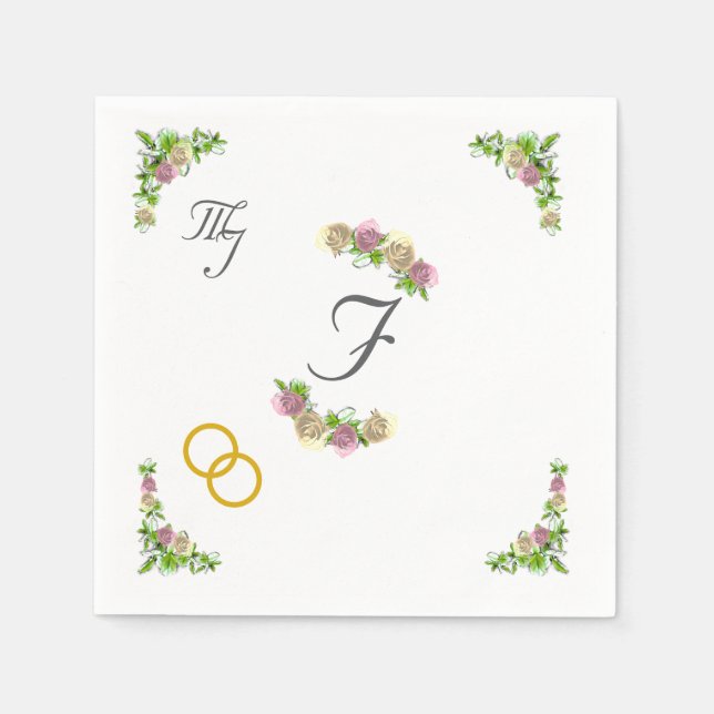 Serviette En Papier Élégant Mariage Floral Monogramme (Devant)
