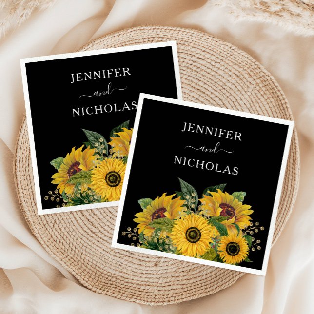 Serviette En Papier Élégant Mariage floral noir (Elegant Floral Black Wedding Napkins)