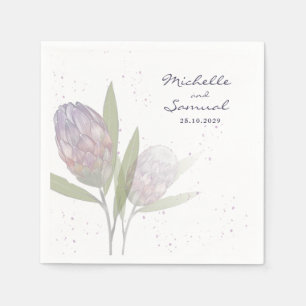 Serviette En Papier Élégant Mariage floral Protea violet beige
