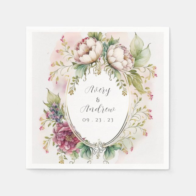 Serviette En Papier Élégant Mariage floral romantique (Devant)