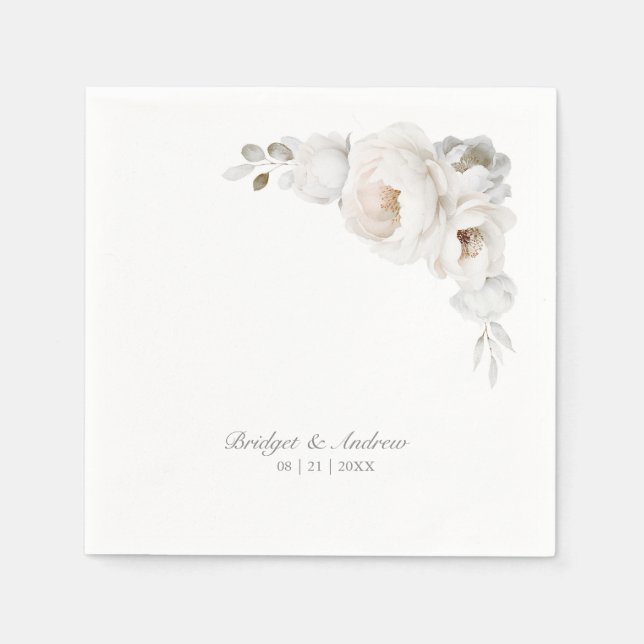 Serviette En Papier Élégant Mariage floral rose blanche (Devant)