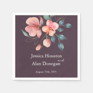 Serviette En Papier Élégant Mariage floral rose et or moderne