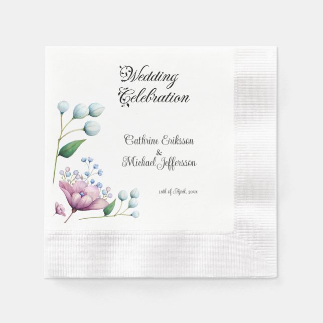 Serviette En Papier Élégant Mariage Floral Soft Botanical Romance (Devant)