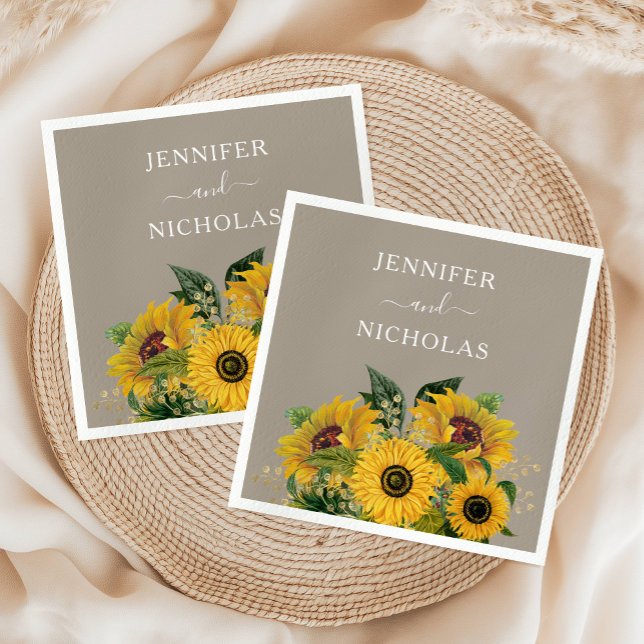 Serviette En Papier Élégant Mariage floral Taupe (Elegant Taupe Floral Wedding Napkins)