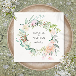 Serviette En Papier Élégant mariage floral verdure aquarelle