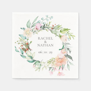 Serviette En Papier Élégant mariage floral verdure aquarelle