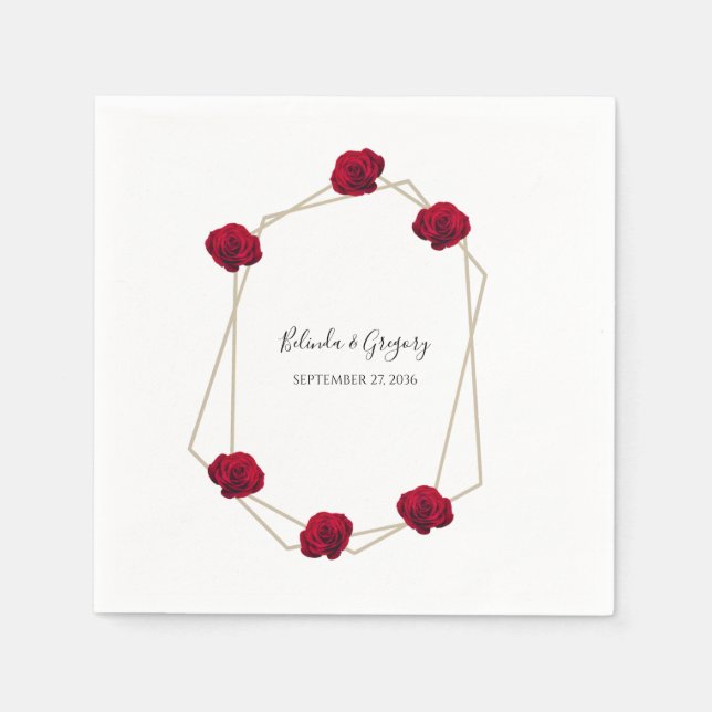 Serviette En Papier Élégant Mariage géométrique rouge rose (Devant)