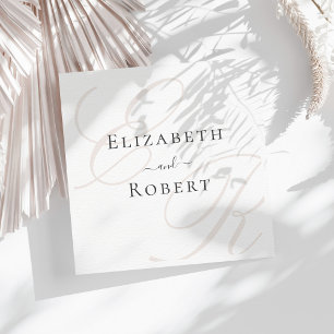 Serviette En Papier Élégant Mariage Minimaliste Beige Monogramme