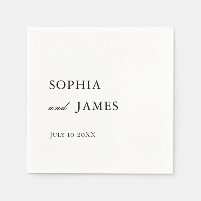 Serviette En Papier Élégant Mariage minimaliste blanc (Devant)