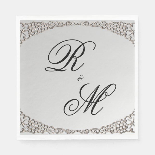 Serviette En Papier Élégant Mariage monogramme argent (Devant)