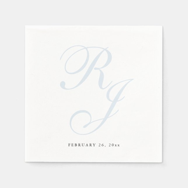 Serviette En Papier Élégant Mariage Monogramme bleu Dusty (Devant)