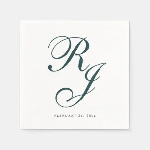 Serviette En Papier Élégant Mariage Monogramme Emerald Green